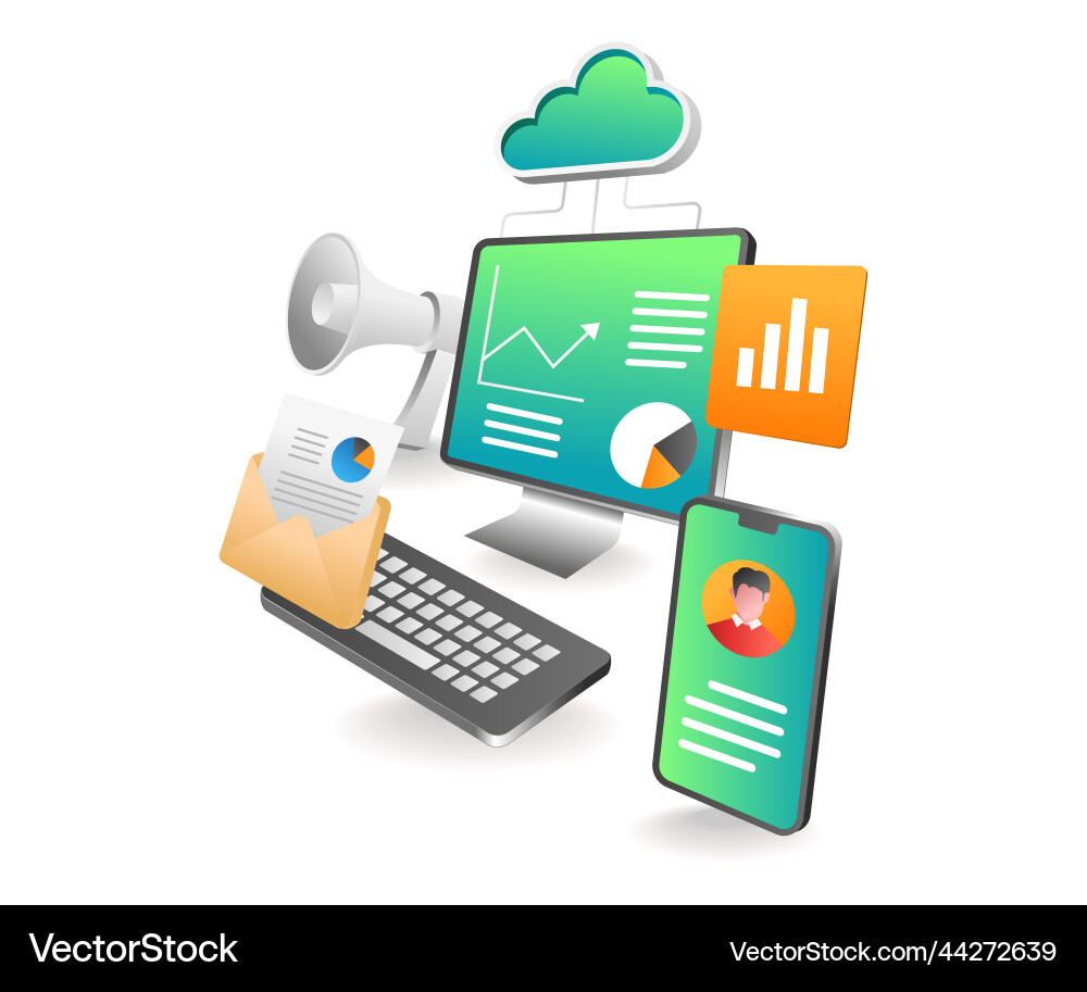 Flat isometric concept cloud server analysis data Flat isometric concept cloud server analysis data vector image