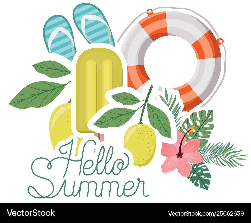 Hello summer label with objects Vector Image