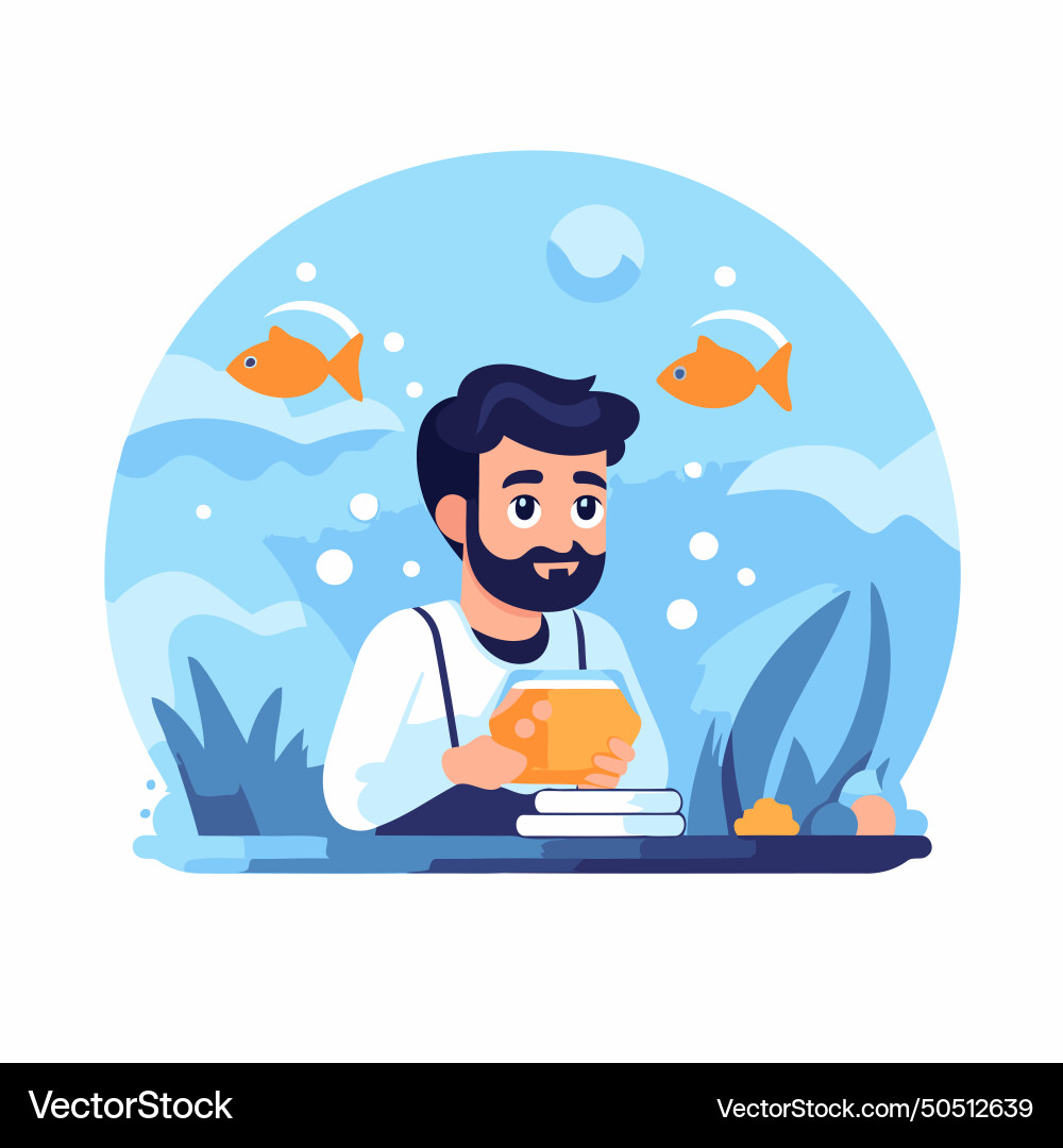 Man with a beard sitting at the table and reading Vector Image