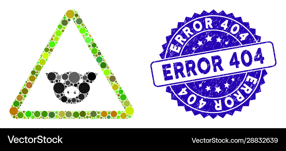 Mosaic pig warning icon with textured error 404 Vector Image