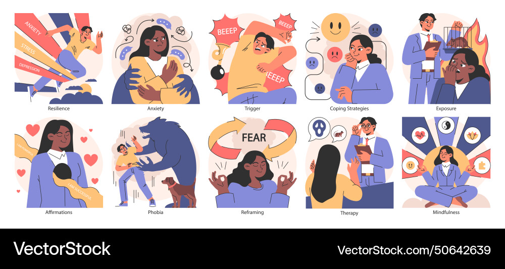 Overcoming fears set characters confronting Overcoming fears set characters confronting vector image