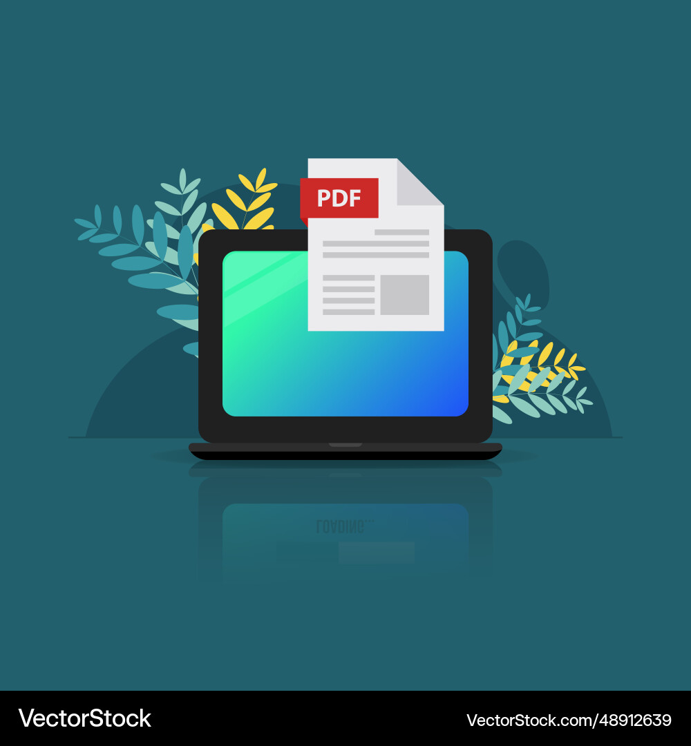 Pdf format file on laptop screen downloading Vector Image