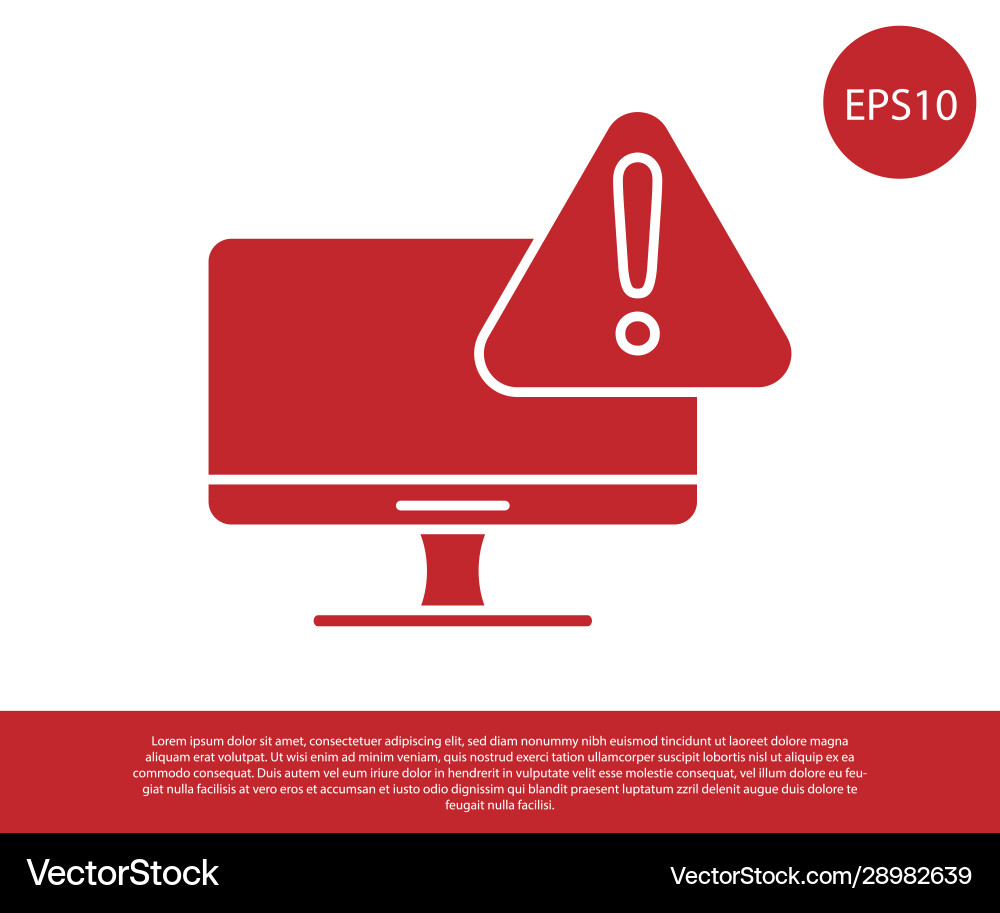 Red computer monitor with exclamation mark icon vector image
