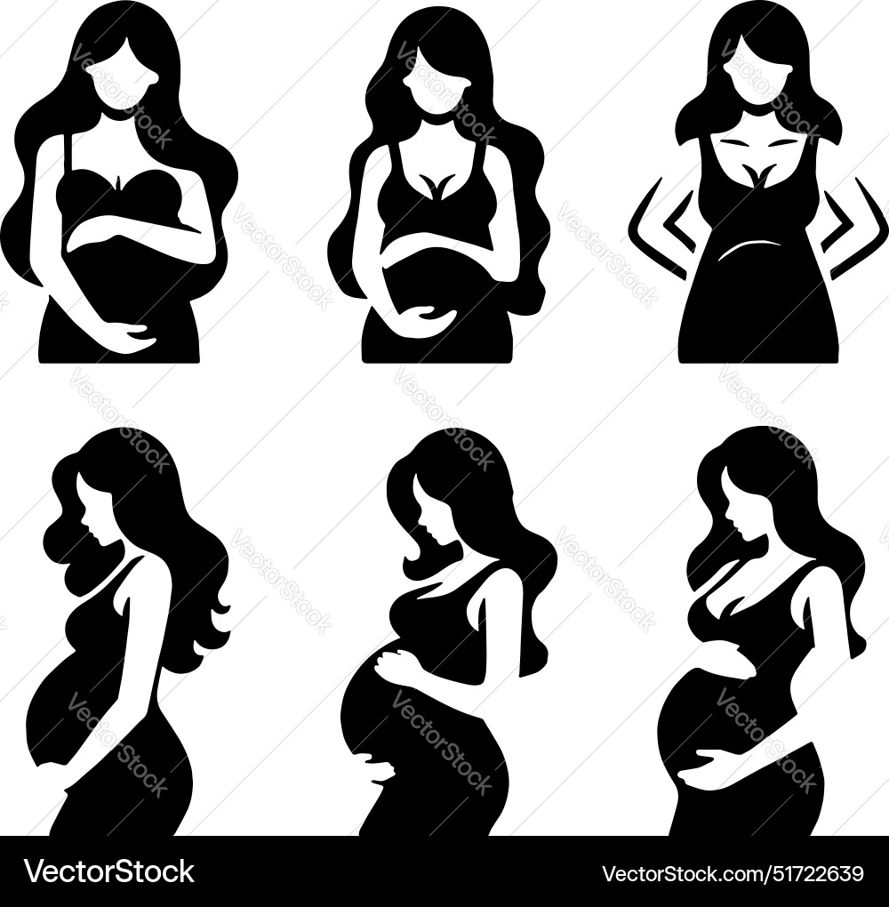 Schwangere Frauen Silhouette Set Schwangere Frauen Silhouette Set vektorbild