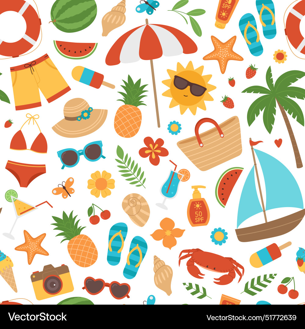 Seamless pattern with colorful summer elements Seamless pattern with colorful summer elements vector image