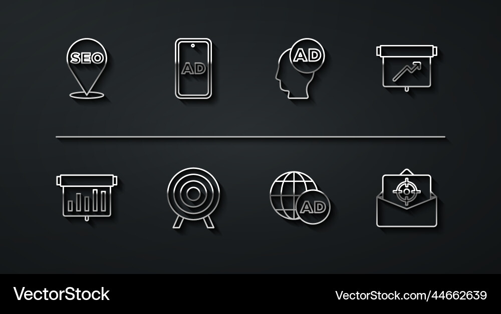Set line seo optimization board with graph chart Set line seo optimization board with graph chart vector image
