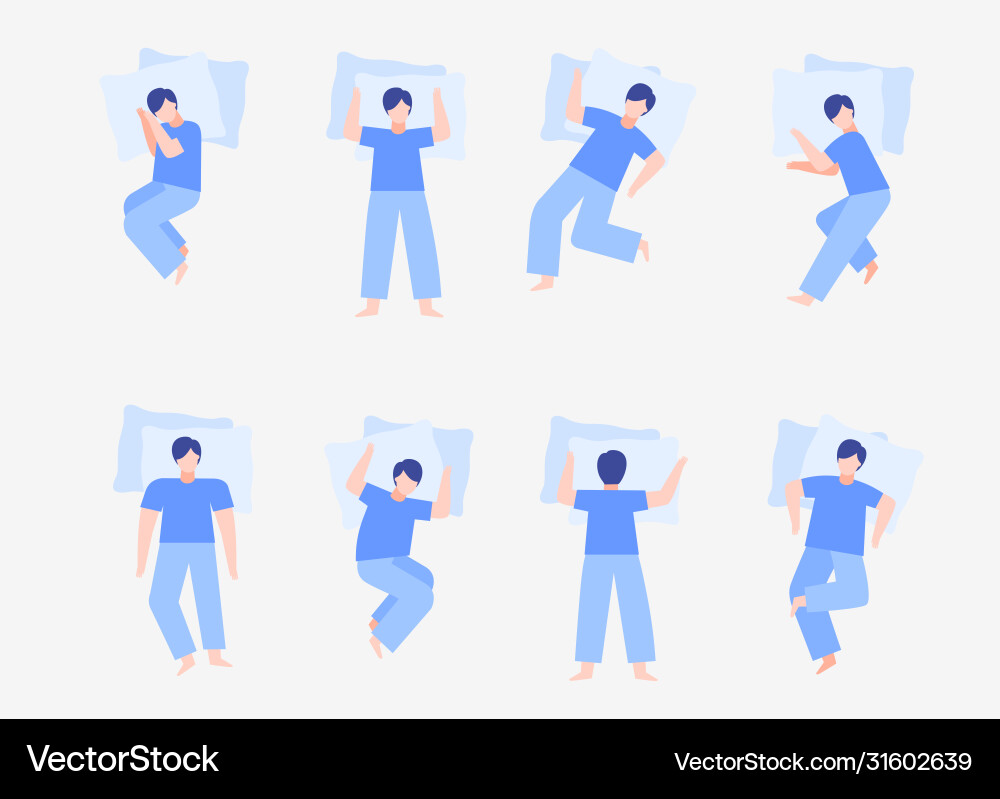 Sleeping man position set relaxing guy body Sleeping man position set relaxing guy body vector image