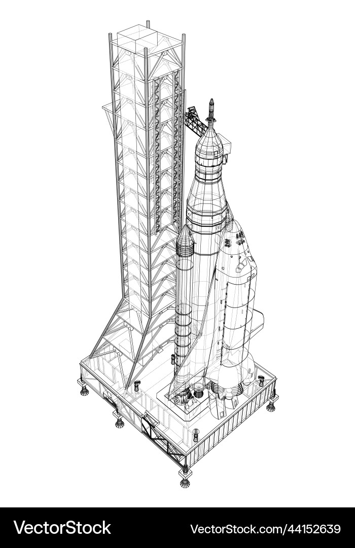 Space rocket on launch pad rendering of 3d Space rocket on launch pad rendering of 3d vector image