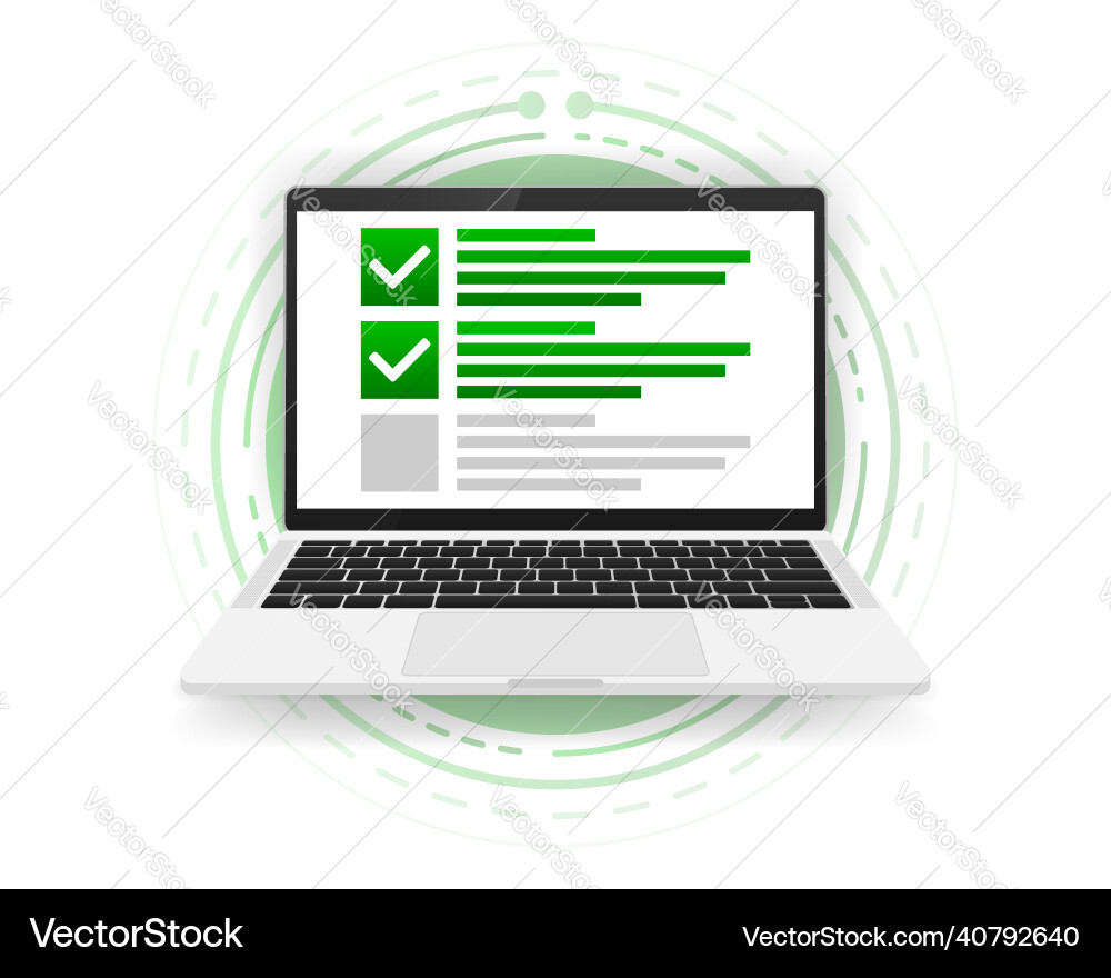 Clipboard with checklist window on computer screen Vector Image