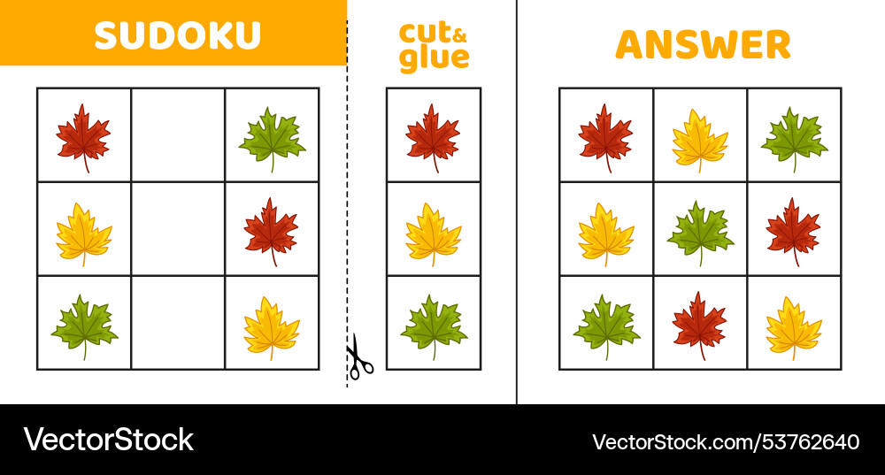 Easy sudoku with autumn maple leaf game puzzle Vector Image