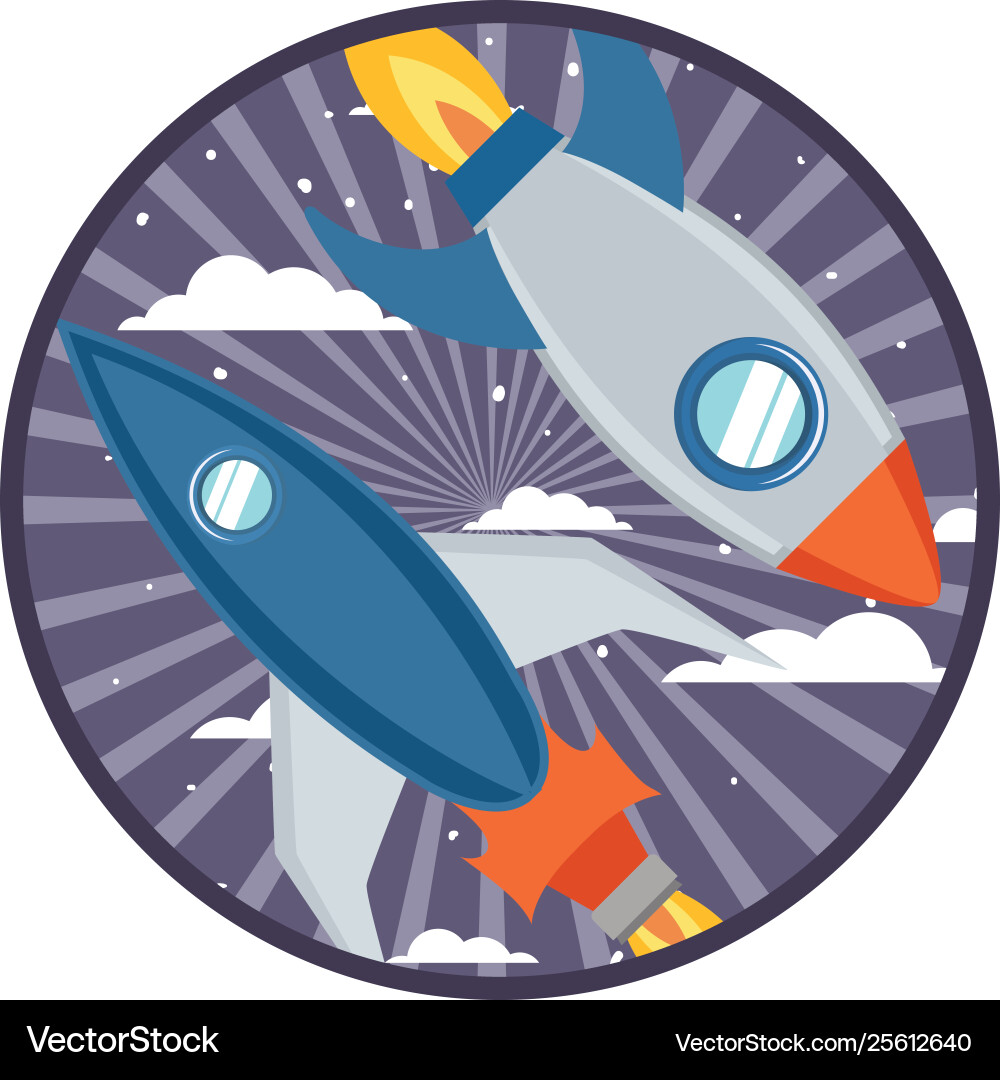 Frame with rocket taking off icon vector image