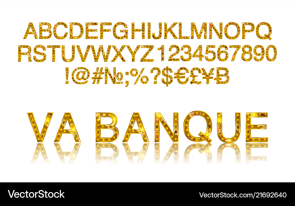 Retro Broadway Night Font - Gold & Red vector image