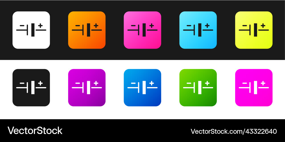 Set dc voltage source icon isolated on black Vector Image