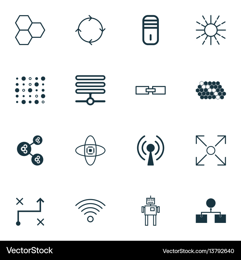Set of 16 machine learning icons includes related Set of 16 machine learning icons includes related vector image