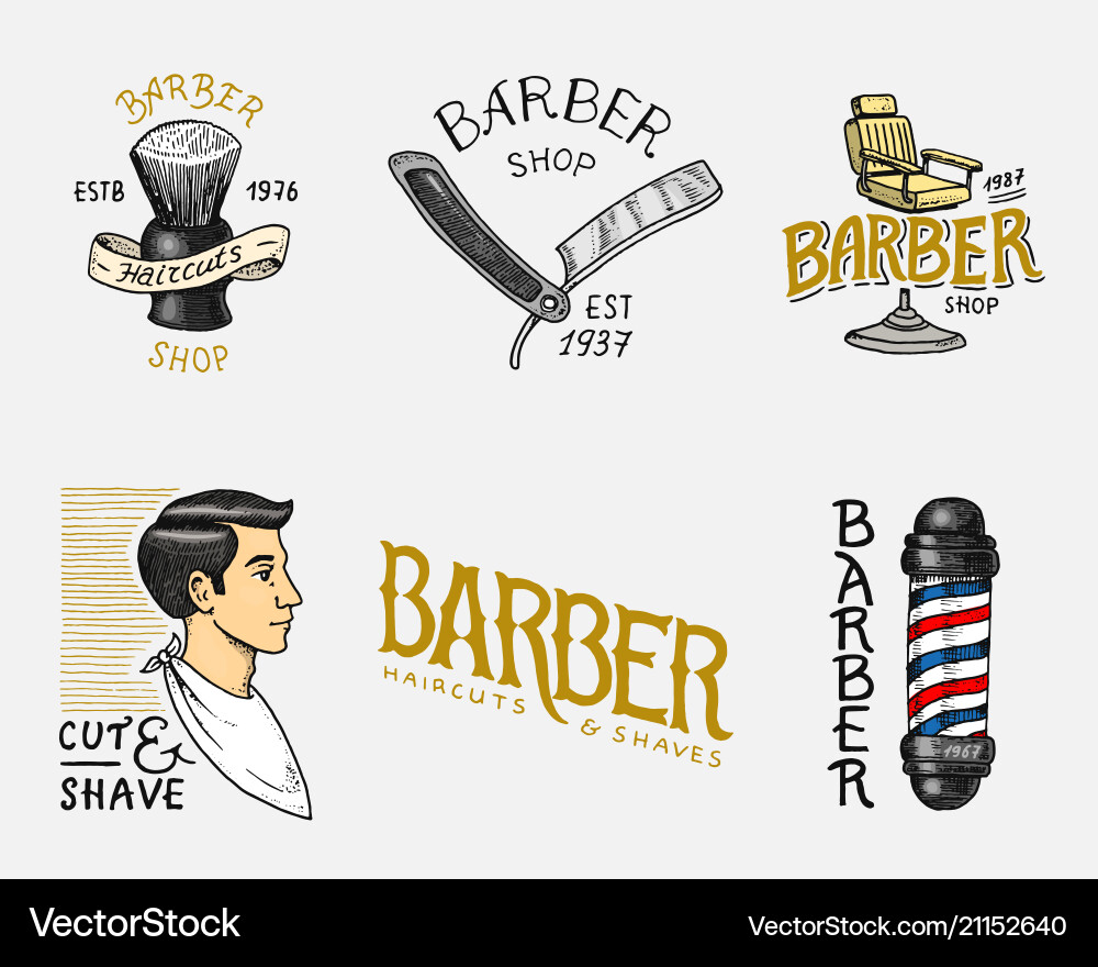 Set of barbershop badge and label logo Set of barbershop badge and label logo vector image
