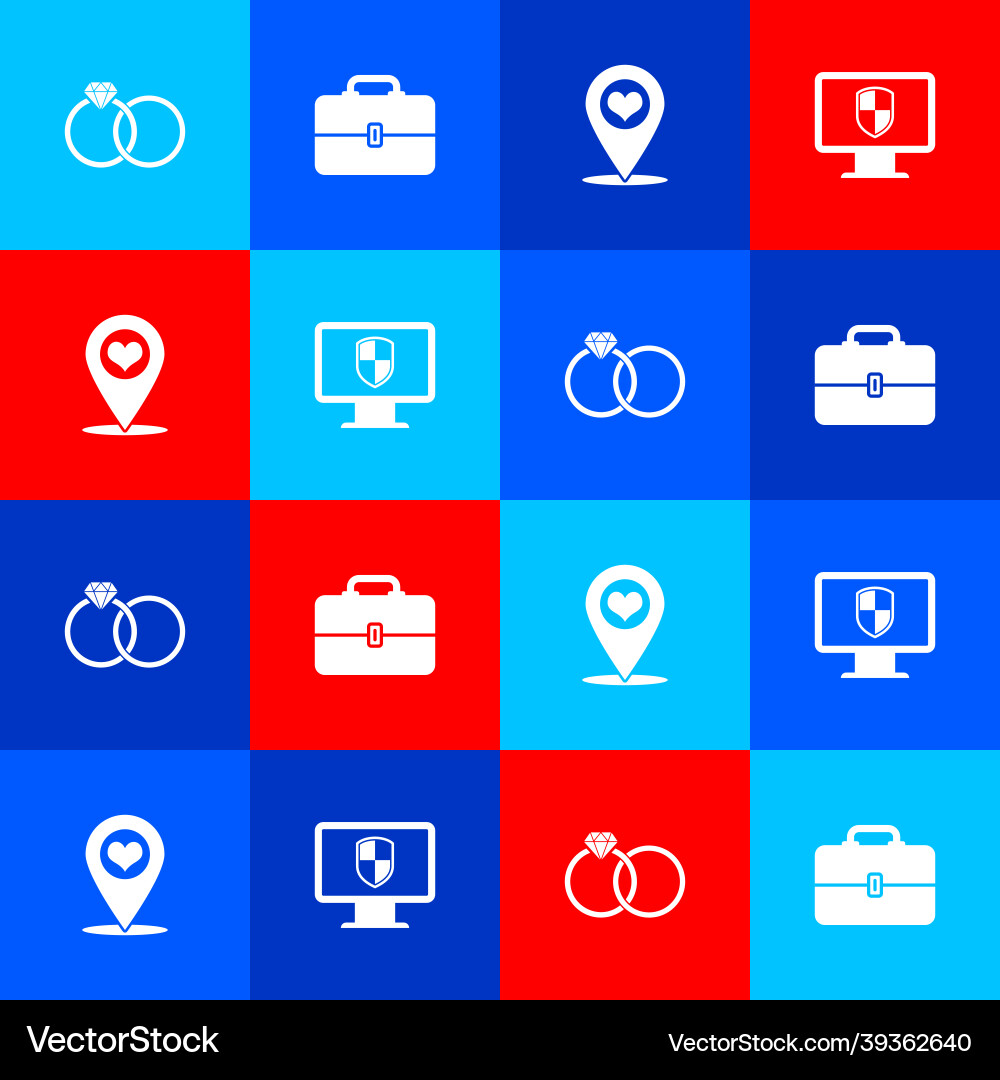 Set wedding rings toolbox map pointer with heart Vector Image