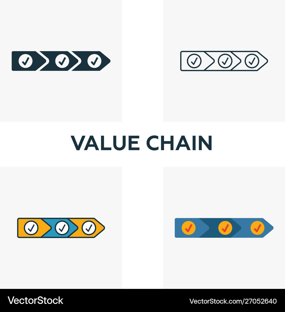 Value chain icon set four elements in different Value chain icon set four elements in different vector image