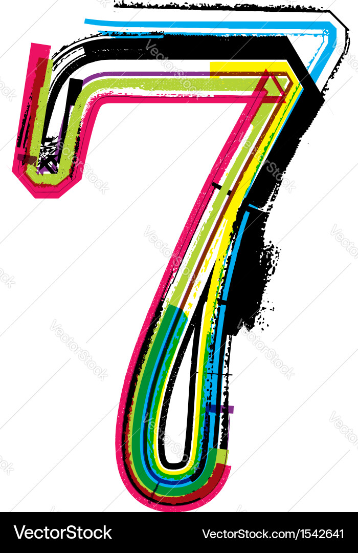 Colorful Grunge Number 7 Font Vector Image