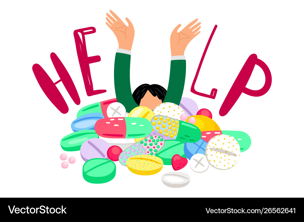 Drowning in Pills - Addiction Help vector image