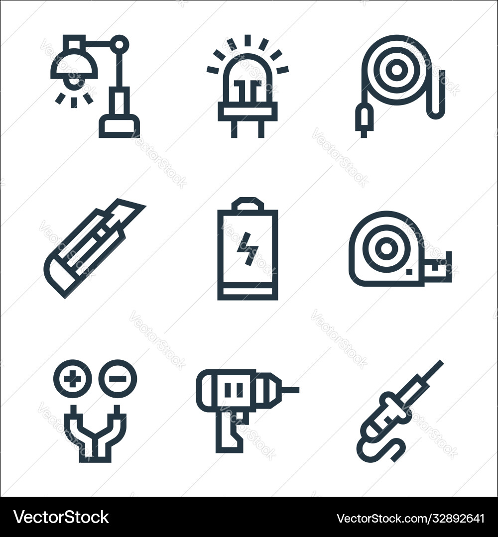 Electrician tools and line icons linear set Electrician tools and line icons linear set vector image
