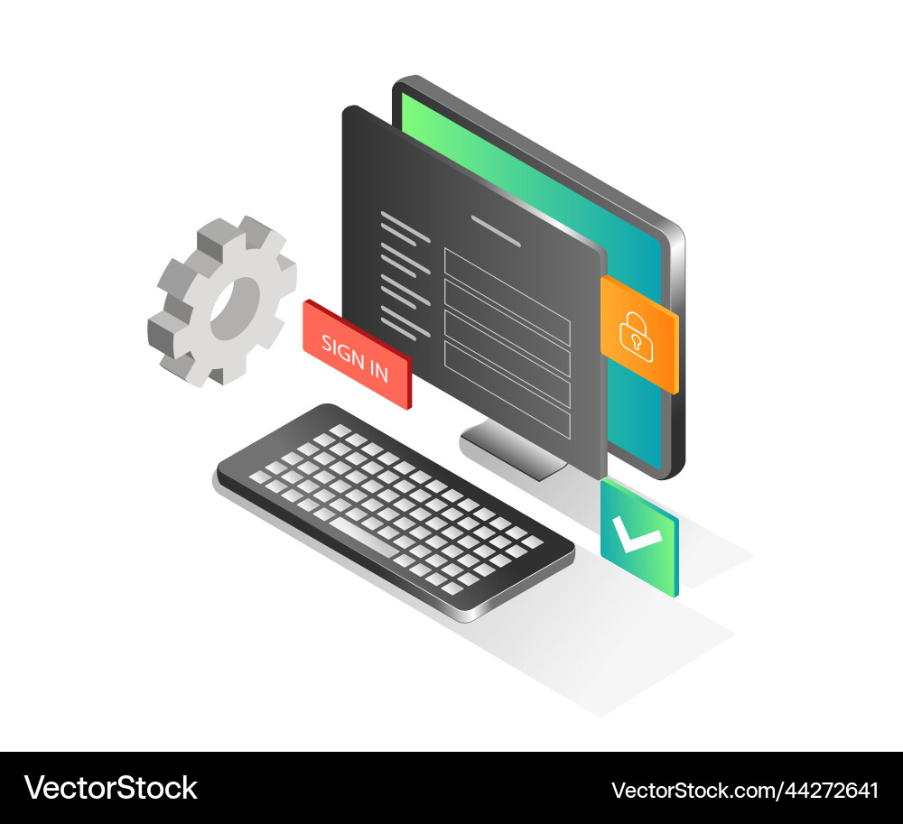 Flat isometric concept computer security data Flat isometric concept computer security data vector image