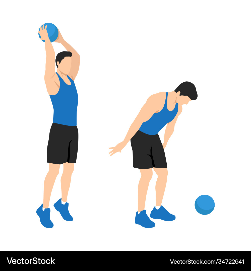 Man doing medicine ball slams exercise Royalty Free Vector