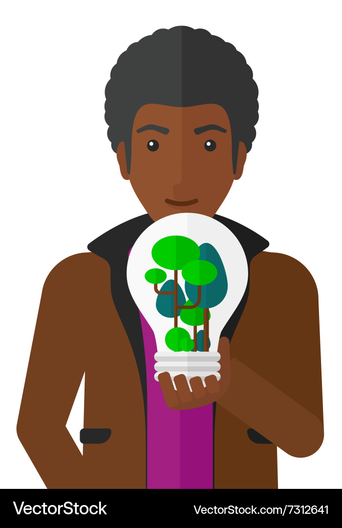 Man with lightbulb and trees inside vector image
