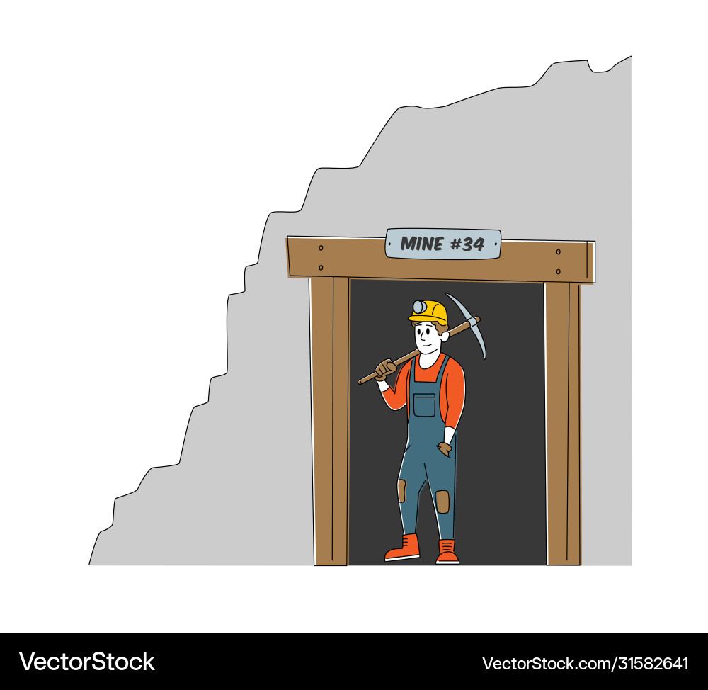 Mineworker in uniform and helmet exit coal mine Mineworker in uniform and helmet exit coal mine vector image