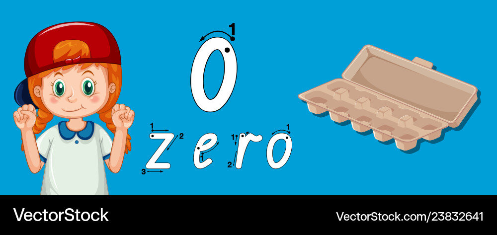 Number zero tracing guide Number zero tracing guide vector image