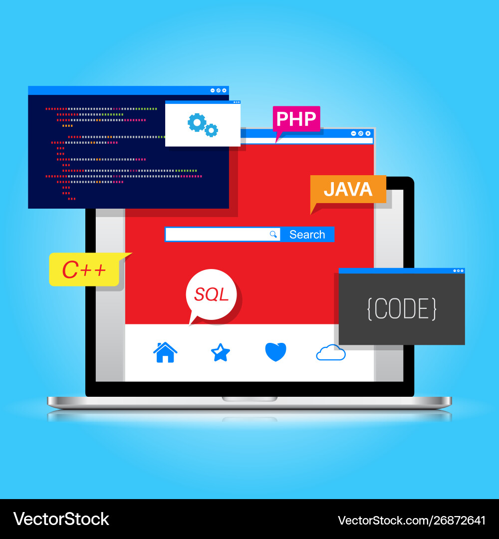 Programmierung und Codierung Webdesign detailliert Programmierung und Codierung Webdesign detailliert Vektorbild