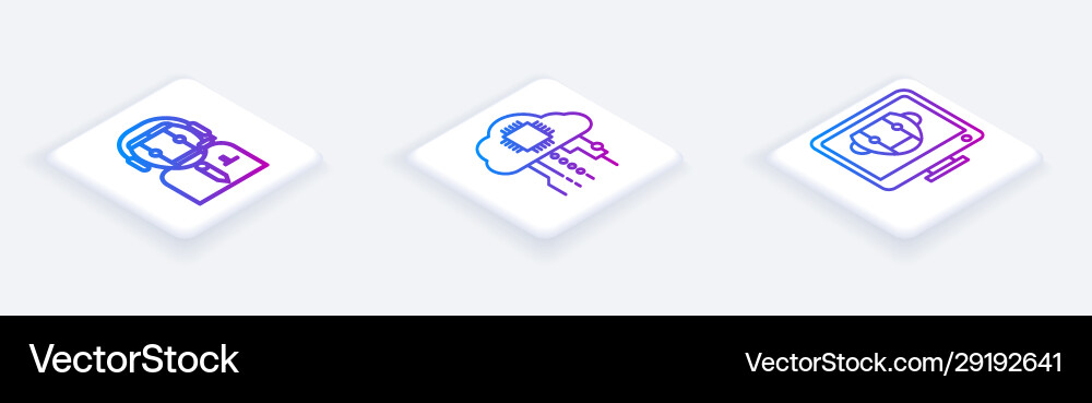 Set isometric line worker robot internet Set isometric line worker robot internet Vector Image