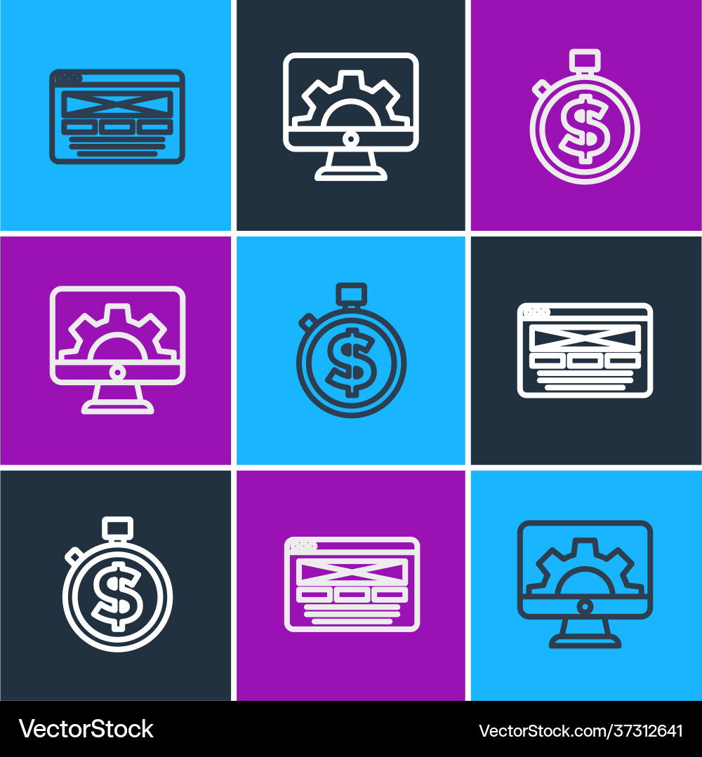 Set line ui or ux design time is money and web Set line ui or ux design time is money and web vector image