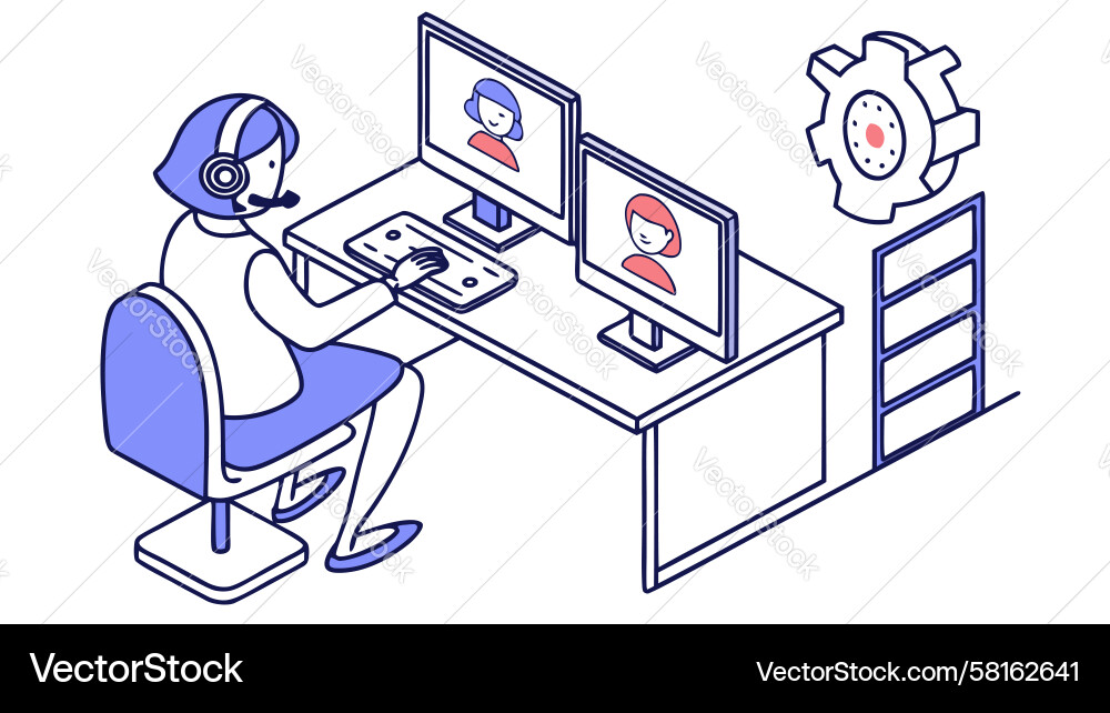 Student Studying on Multiple Devices Vector Image