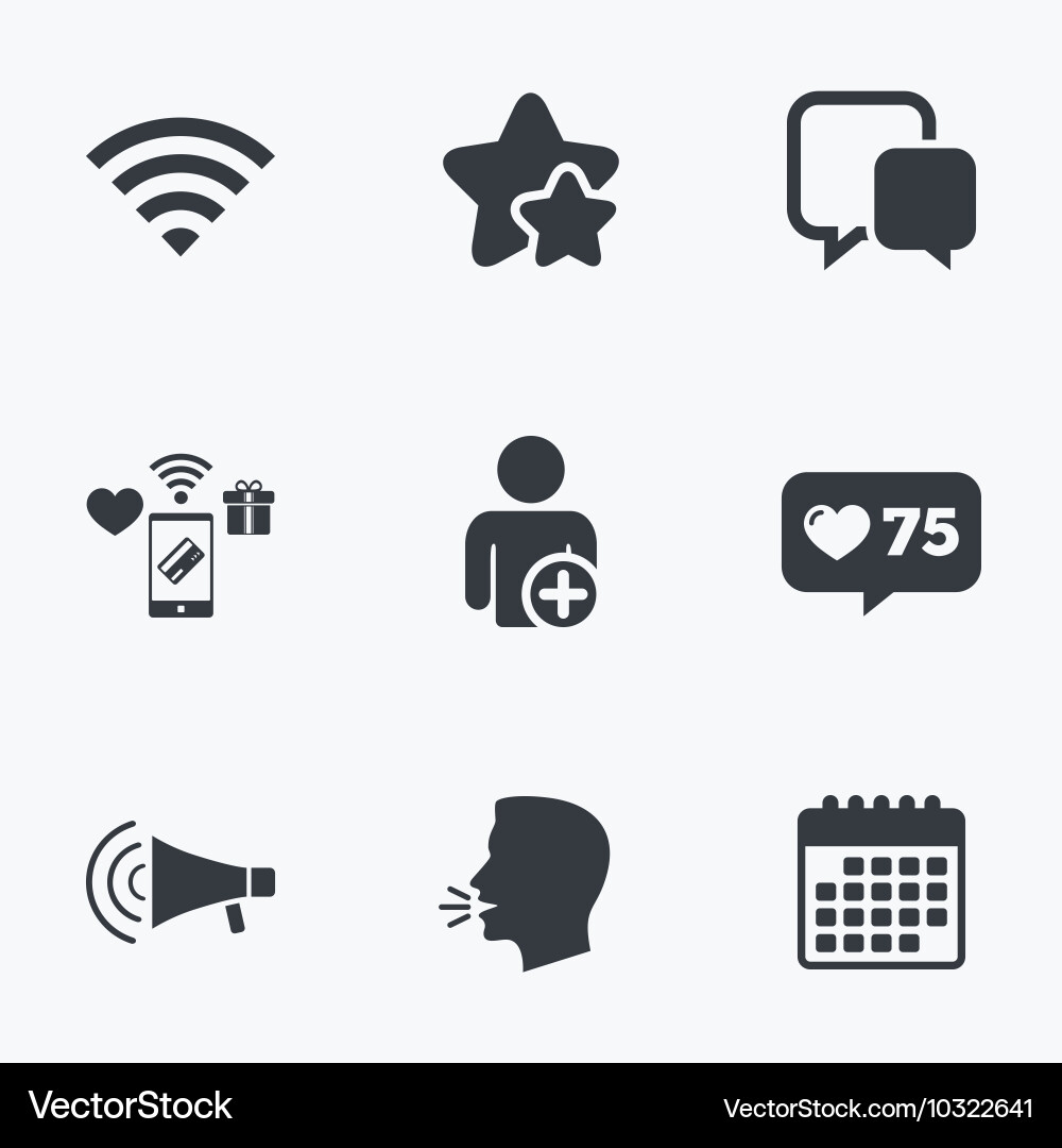 Wifi and chat bubbles add user megaphone vector image