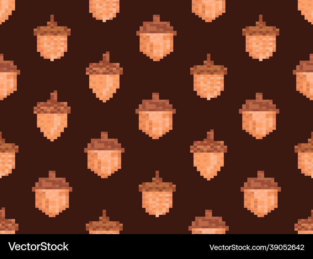 Acorns seamless pattern in pixel art style 8 bit Acorns seamless pattern in pixel art style 8 bit vector image