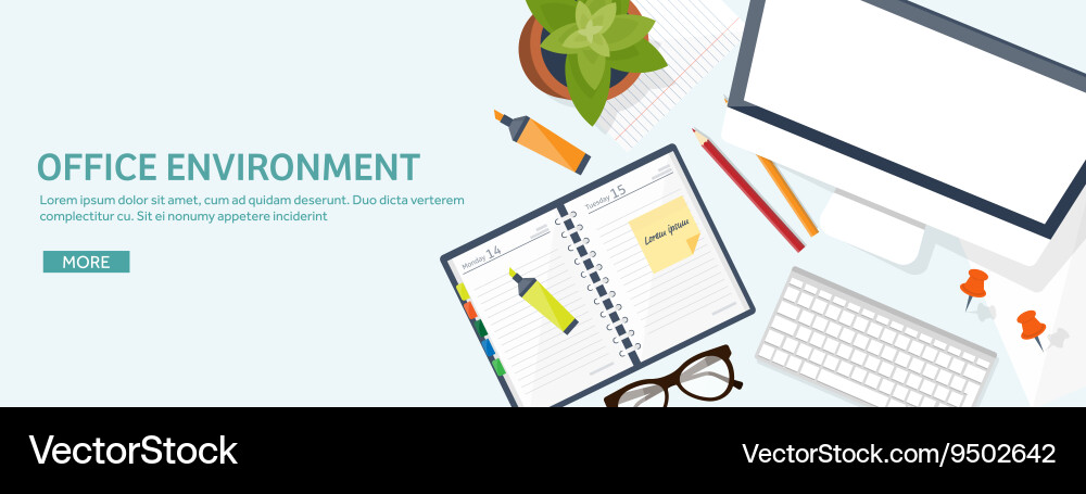 Arbeitsplatz mit Tisch und Computer Vektorbild