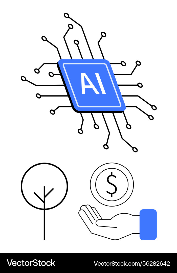 Artificial intelligence chip with connected nodes Artificial intelligence chip with connected nodes vector image