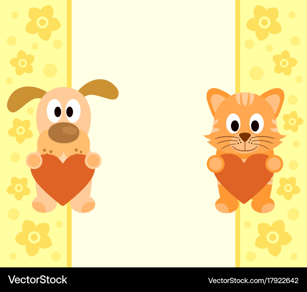 Background with funny cartoon dog and cat Vector Image
