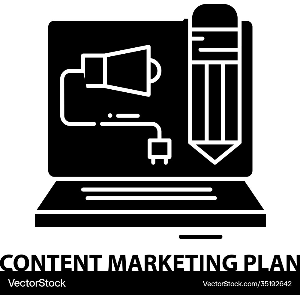 Content marketing plan icon black sign Content marketing plan icon black sign vector image