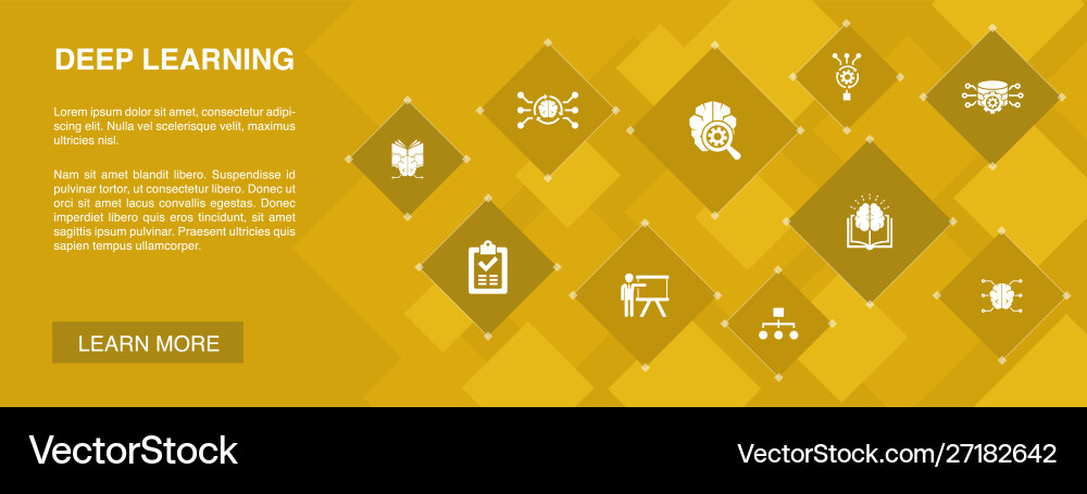 Deep learning banner 10 icons conceptalgorithm Vector Image