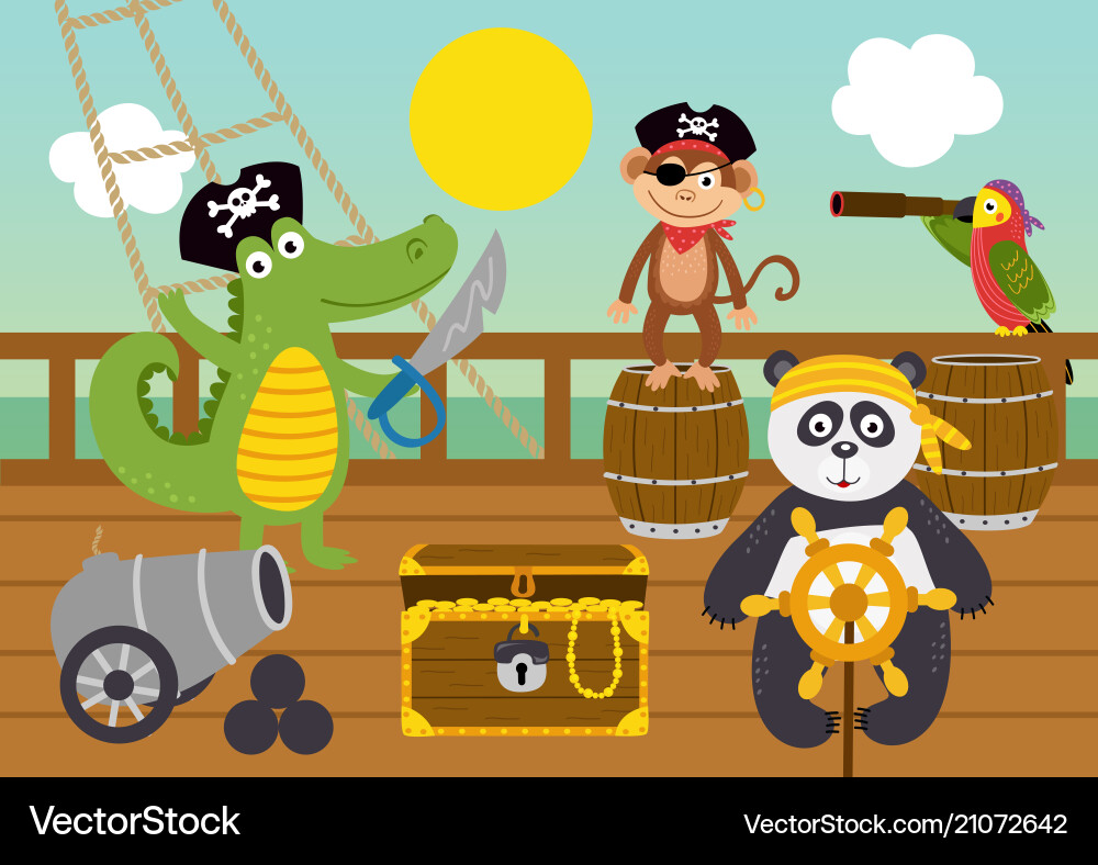 Funny animal pirates on deck of ship vector image