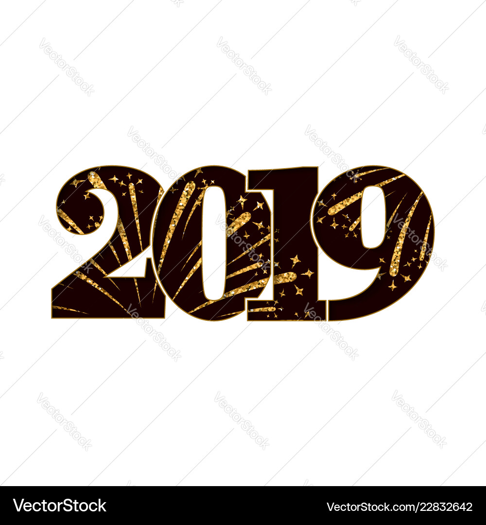 Happy new year card black number 2019 with gold Happy new year card black number 2019 with gold vector image