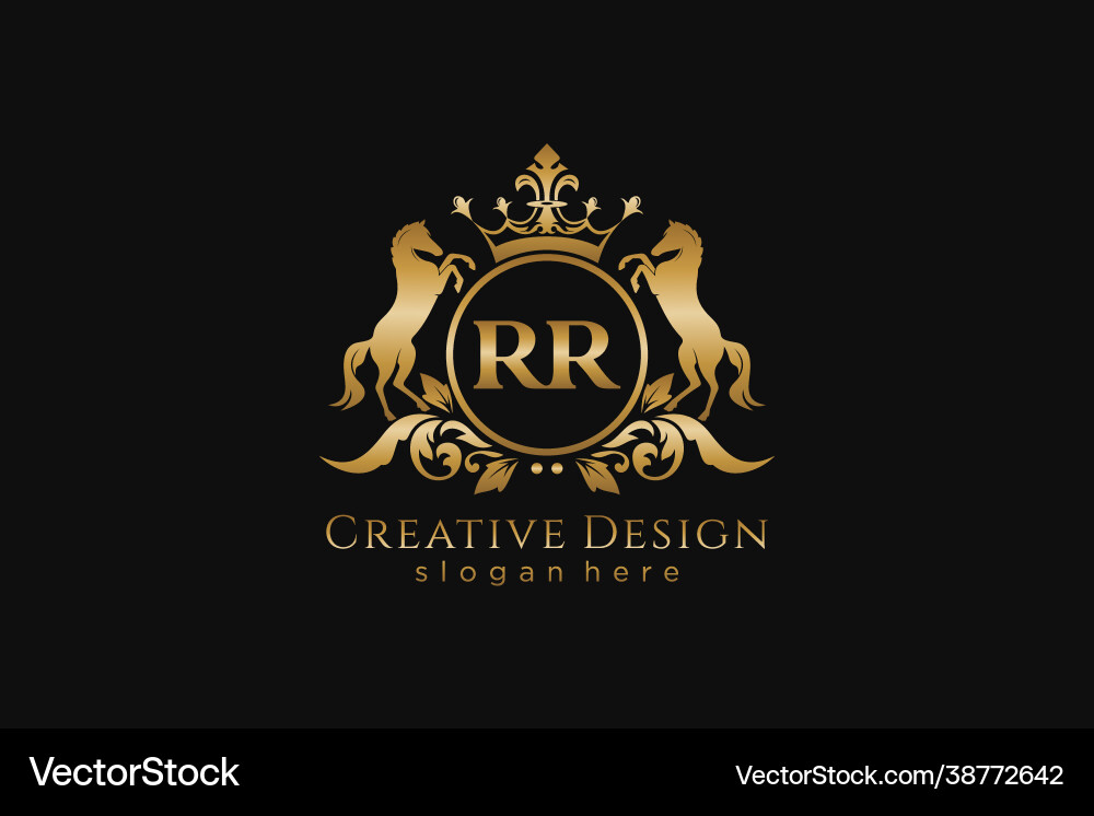 Initial rr retro golden crest with circle and two Vector Image