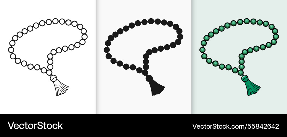 Islamic tasbih outline and silhouette icon set Islamic tasbih outline and silhouette icon set vector image