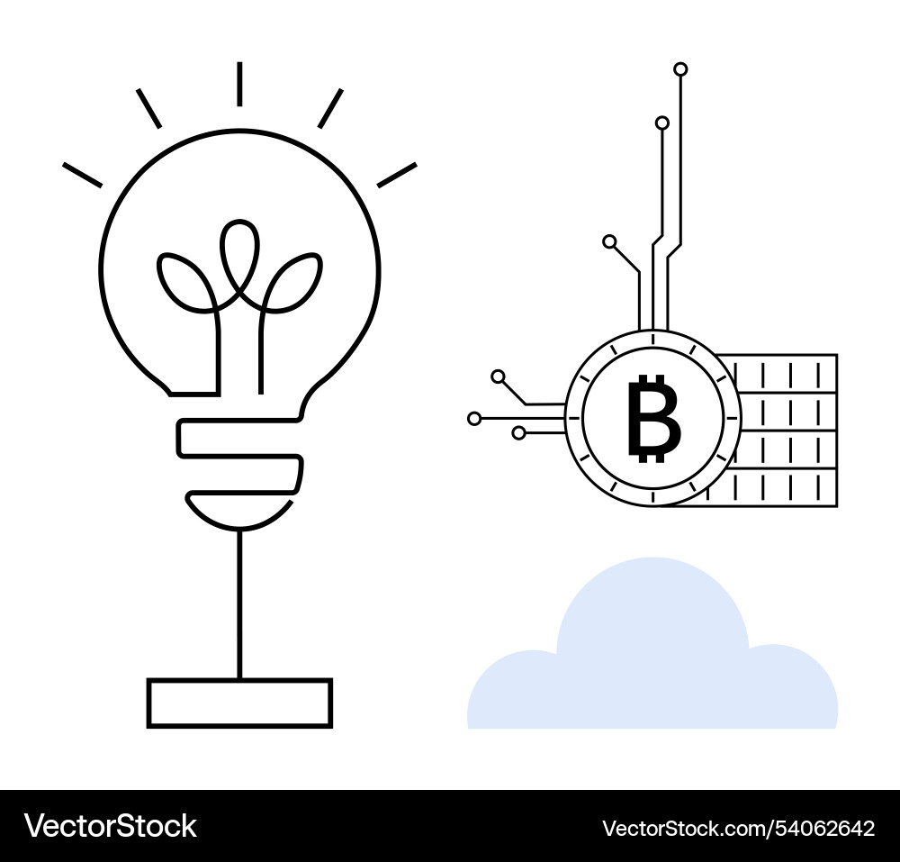 Lightbulb with bitcoin symbol and cloud Lightbulb with bitcoin symbol and cloud vector image
