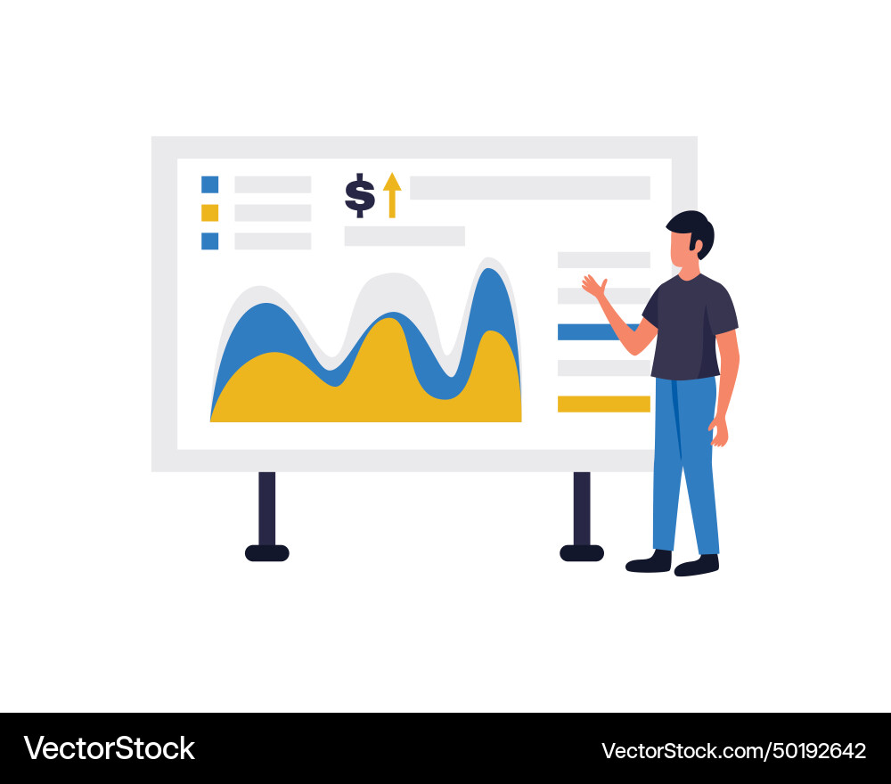 Man stands in front of a large dashboard Vector Image