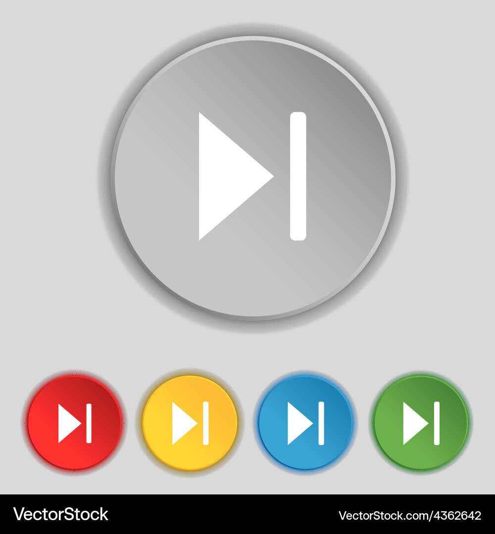 Next track icon sign symbol on five flat buttons Vector Image