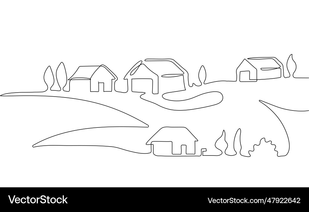 Rural Landscape - Continuous Line Royalty Free Vector Image
