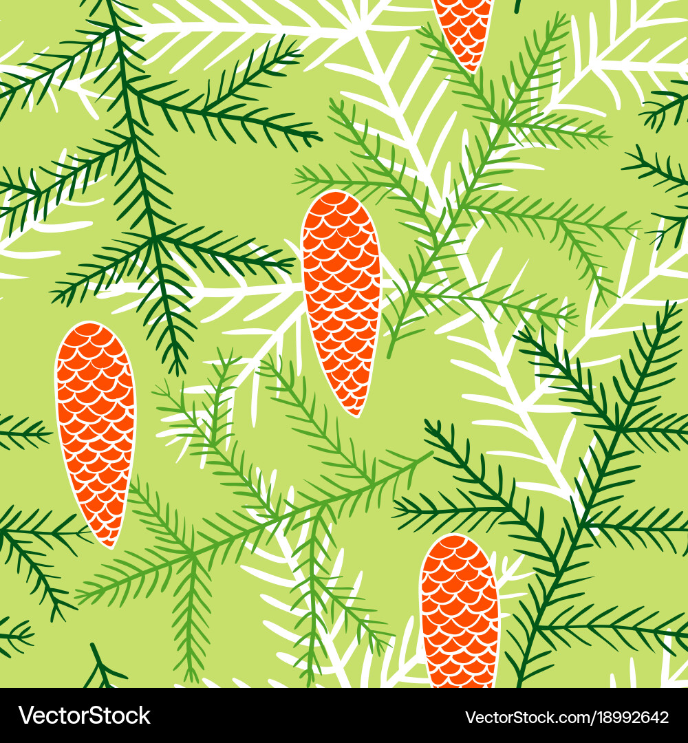 Seamless pattern of fir branches and cones Vector Image