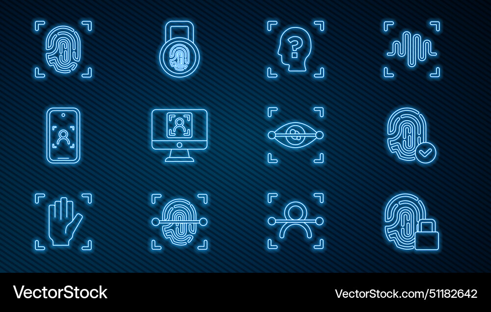 Set line fingerprint with lock face recognition Set line fingerprint with lock face recognition vector image